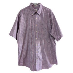 Peter Millar Men's Short Sleeve Button Shirt, Purple Check Cotton, XL, Nanoluxe